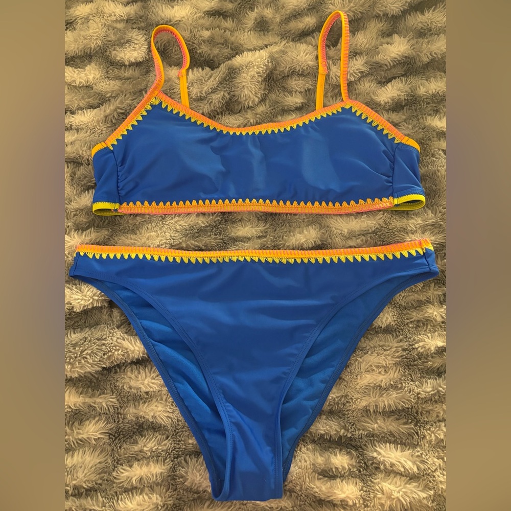 NWOT No Boundaries Blue Bikini with Orange and Yellow Trim